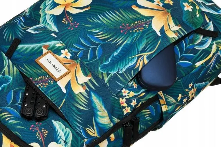 Plecak miejski, turkusowy, roślinny wzór, Rovicky