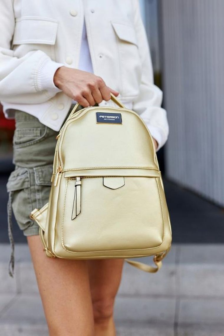 Plecak, złoty, skóra ekologiczna, Peterson