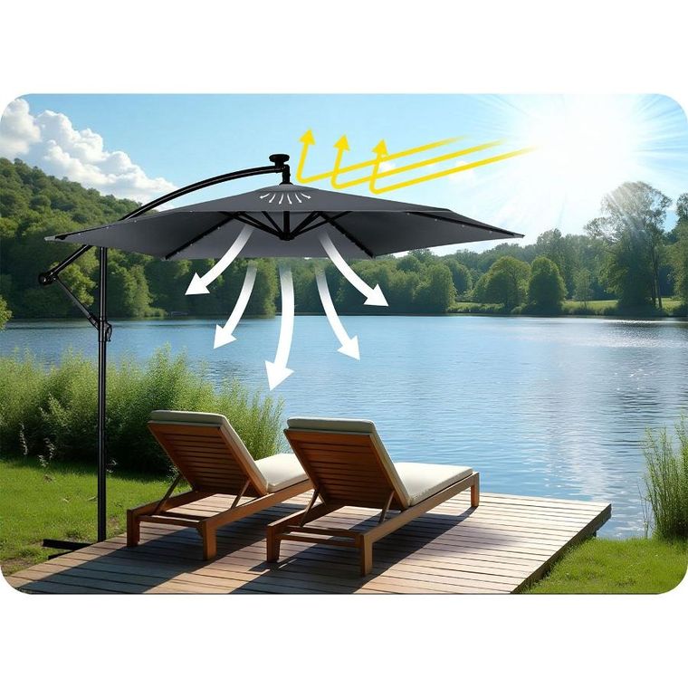 Plonos, parasol ogrodowy, składany, 6 segmentowy, z pokrowcem, 350 cm i lampkami, PL-882