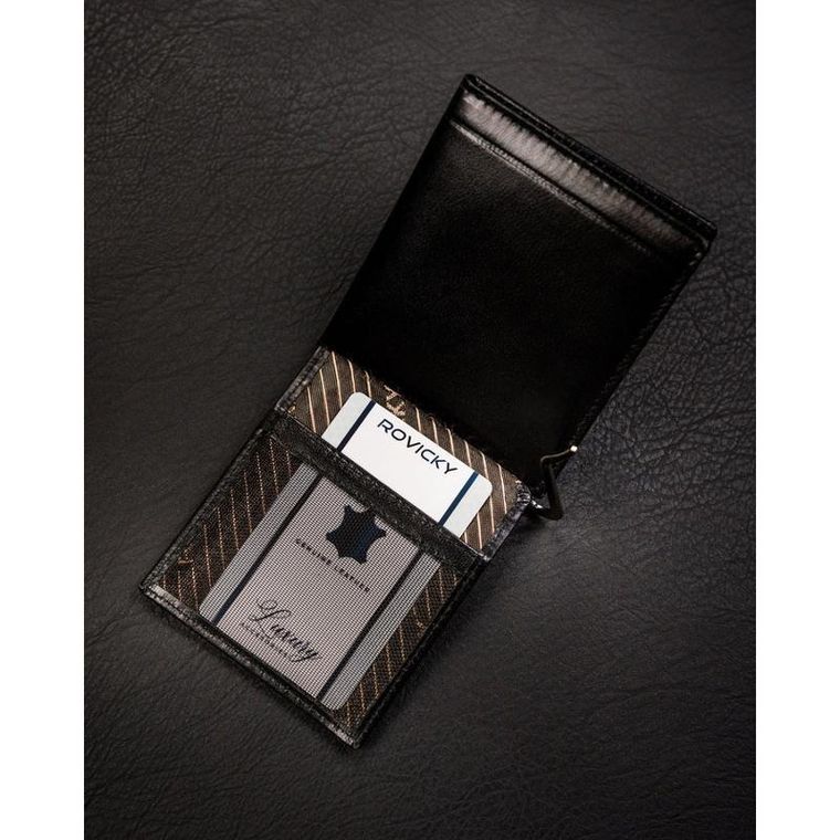 Portfel, banknotówka, czarny, skórzany, Rovicky