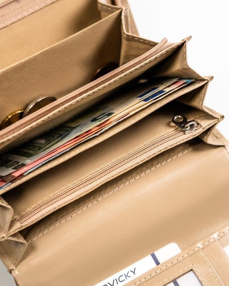 Portfel, beżowy, skórzany, Cavaldi