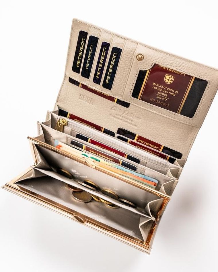 Portfel, beżowy, skórzany, Peterson