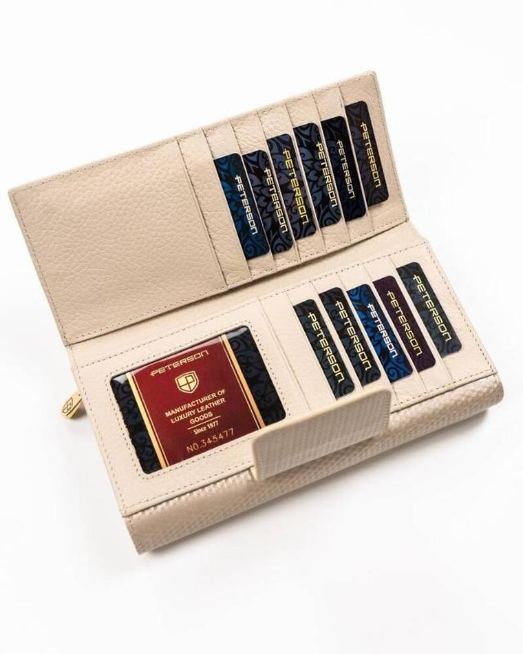 Portfel, beżowy, skórzany, Peterson