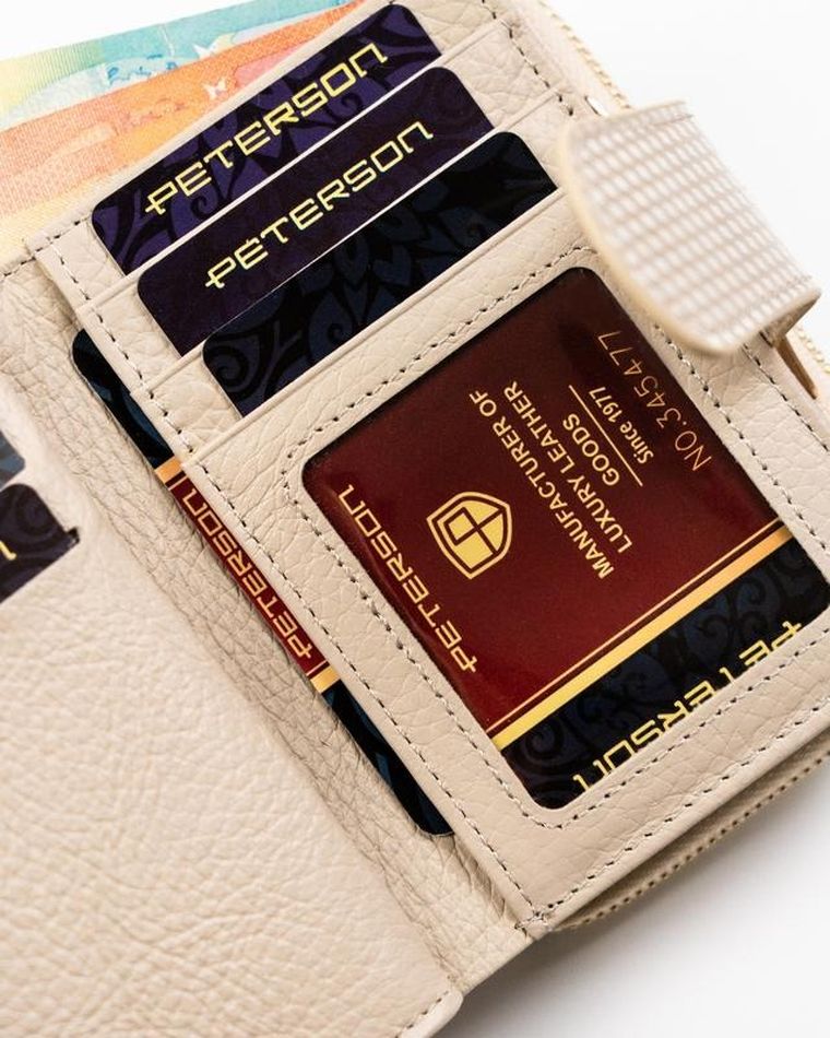 Portfel, beżowy, skórzany, Peterson