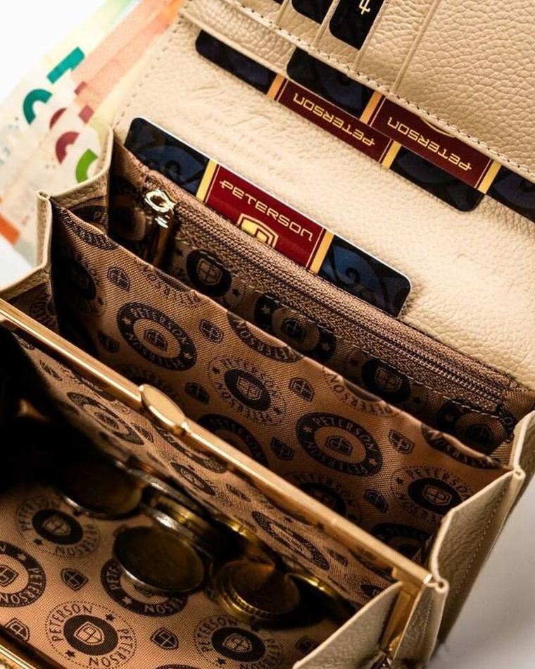 Portfel, beżowy, skórzany, Peterson