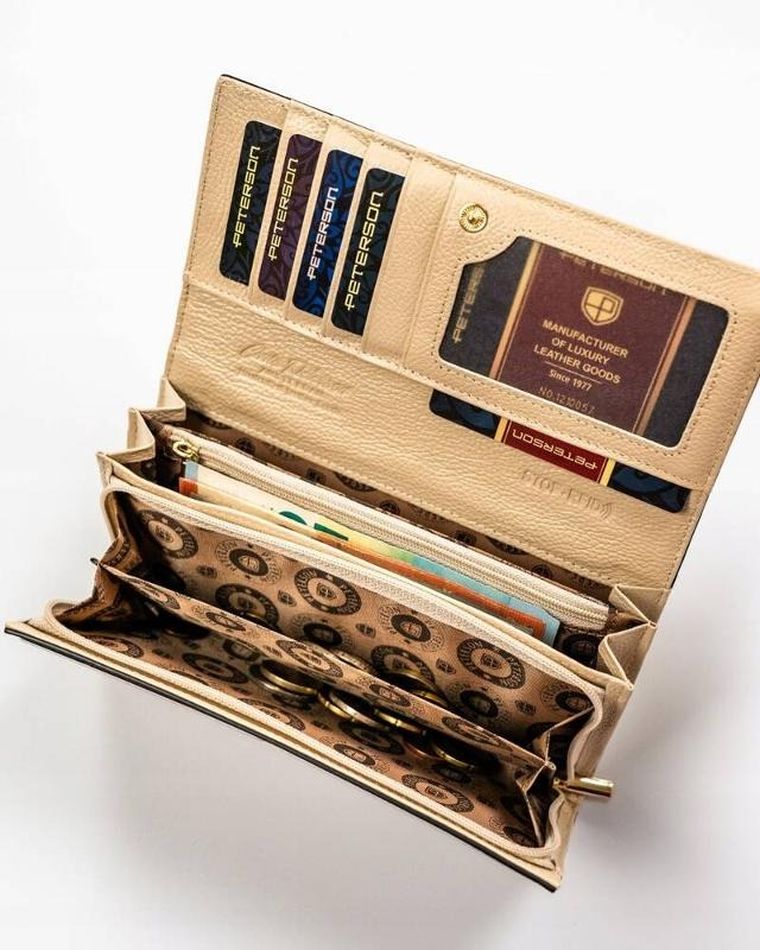Portfel, beżowy, skórzany, Peterson