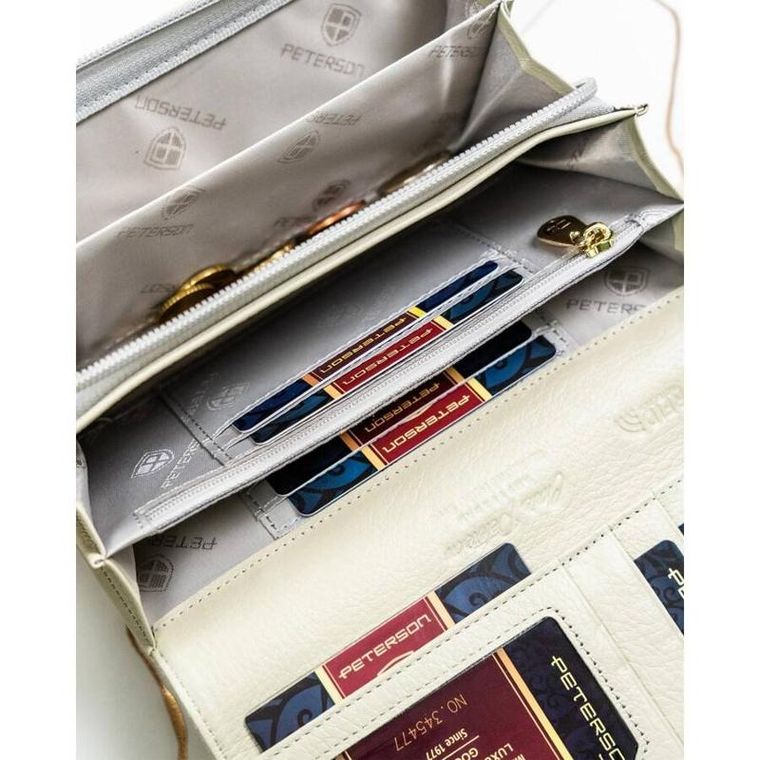 Portfel, beżowy, skórzany, Peterson