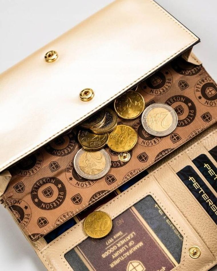 Portfel, beżowy, skórzany, RFID, Peterson