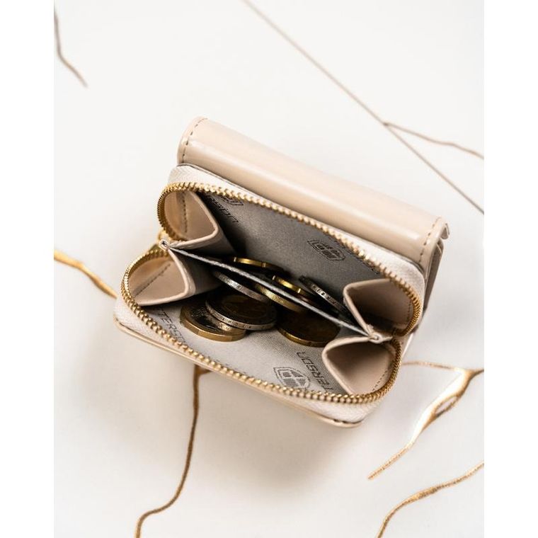 Portfel, beżowy, skórzany, RFID, Peterson