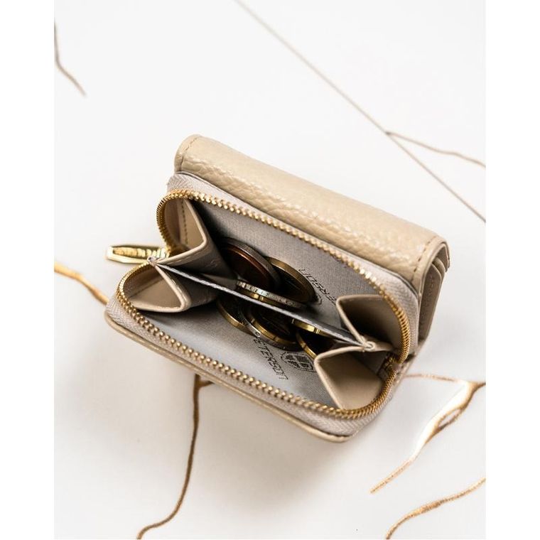 Portfel, beżowy, skórzany, RFID, Peterson