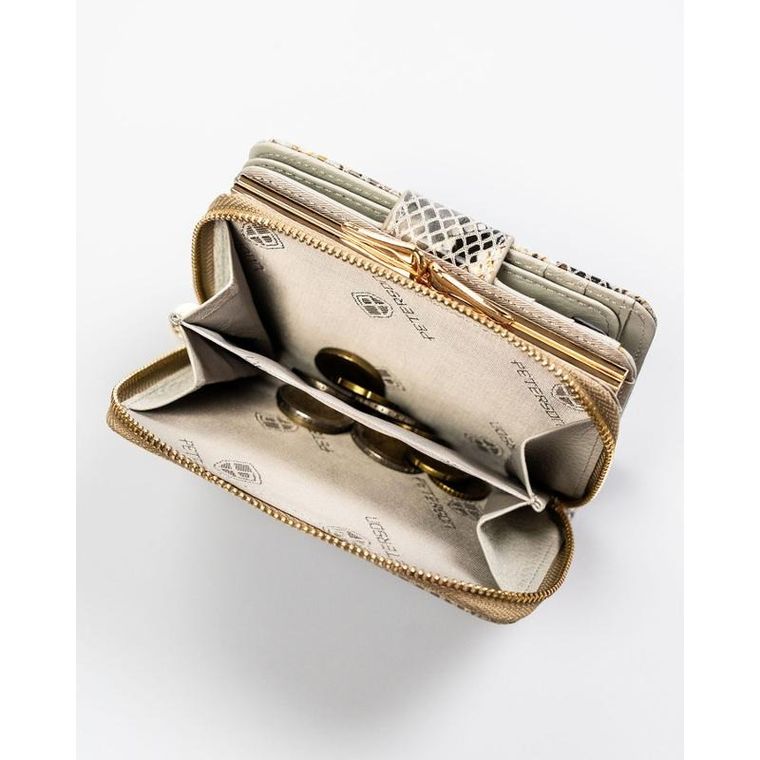 Portfel, beżowy, skórzany, RFID, Peterson