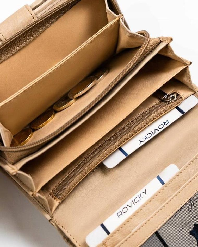 Portfel, beżowy, skórzany, RFID, Rovicky