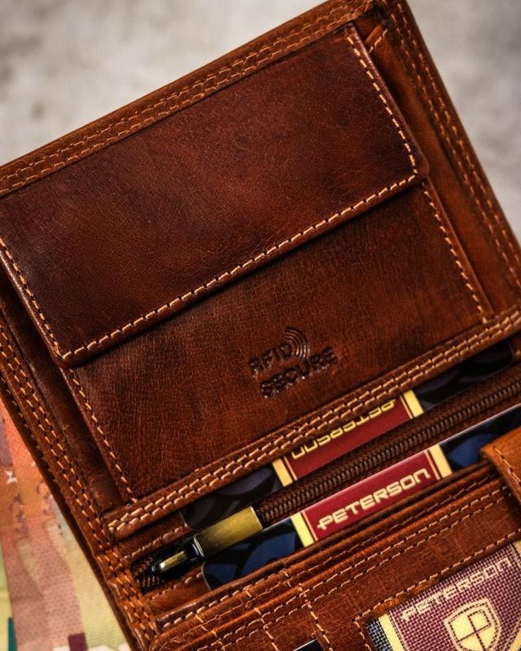 Portfel, brązowy, skórzany, bliźnięta, Peterson