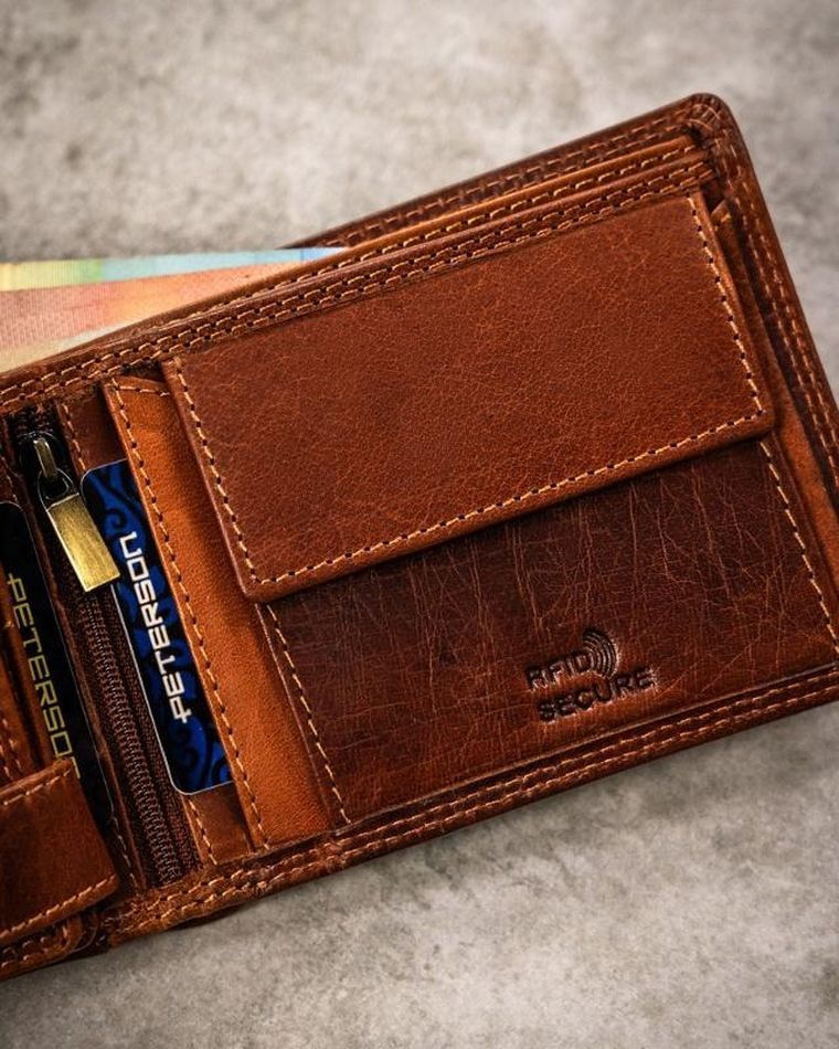Portfel, brązowy, skórzany, byk, Peterson
