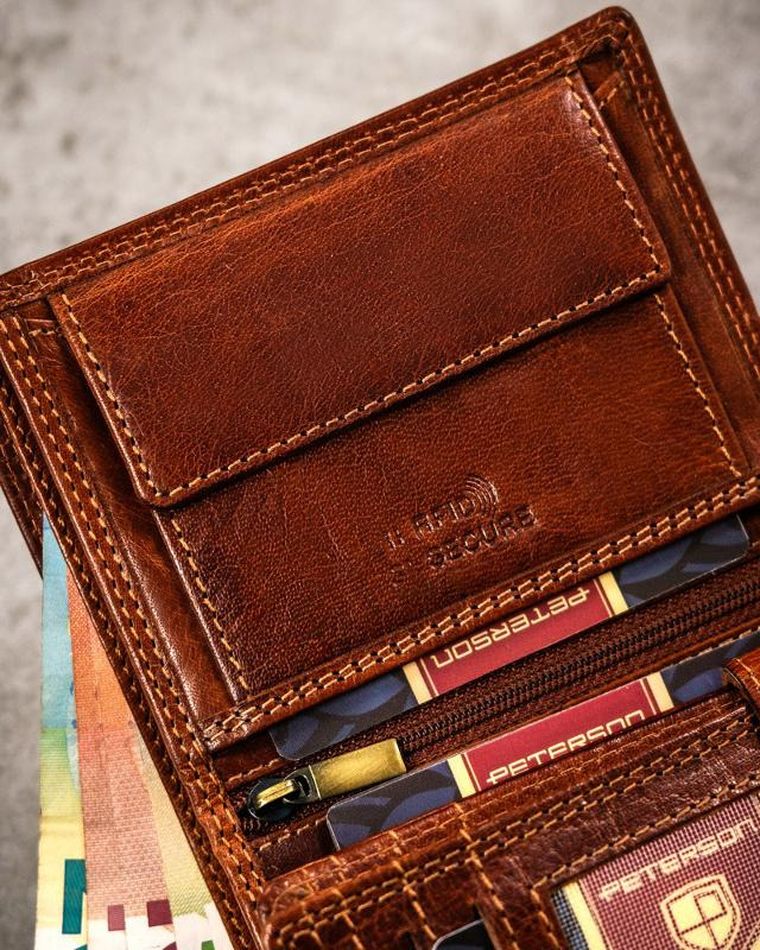 Portfel, brązowy, skórzany, lew, Peterson