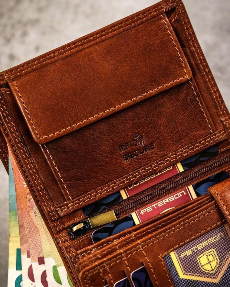 Portfel, brązowy, skórzany, panna, Peterson