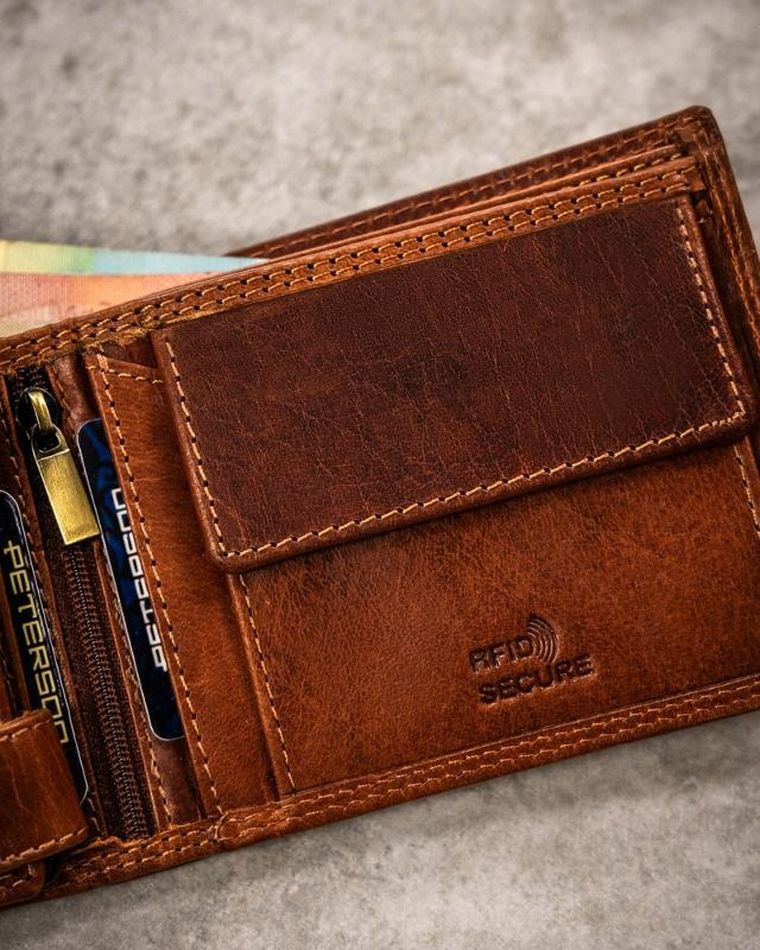 Portfel, brązowy, skórzany, panna, Peterson