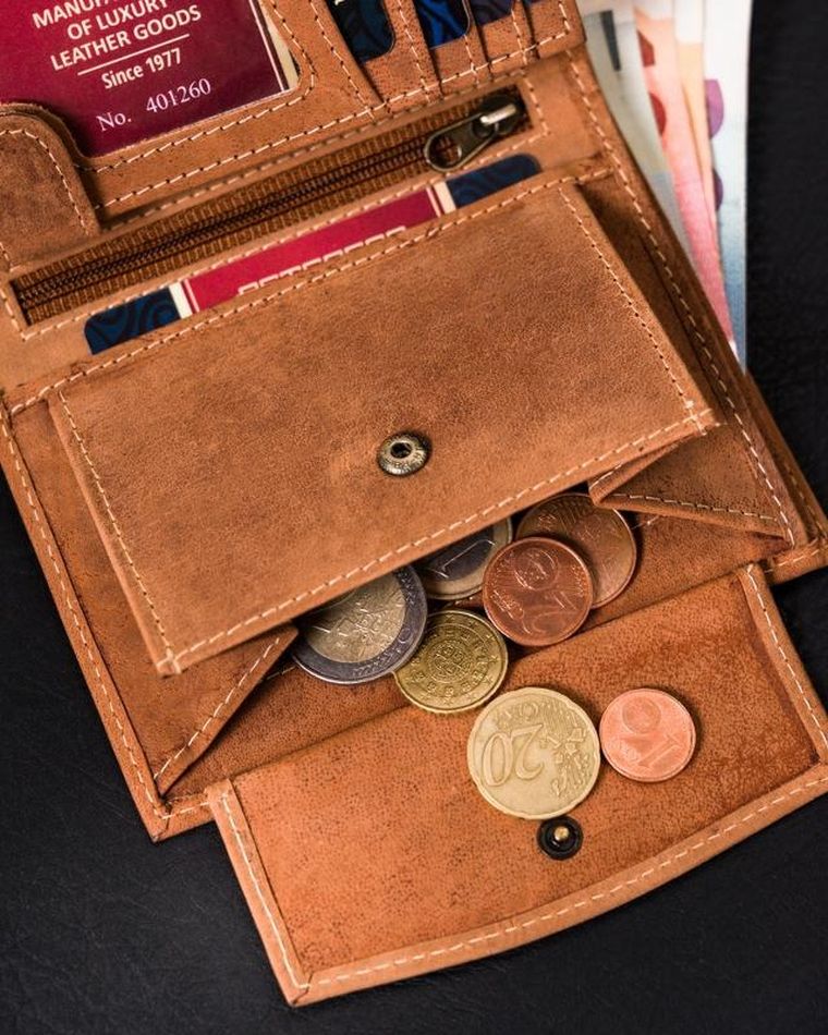 Portfel, brązowy, skórzany, Peterson