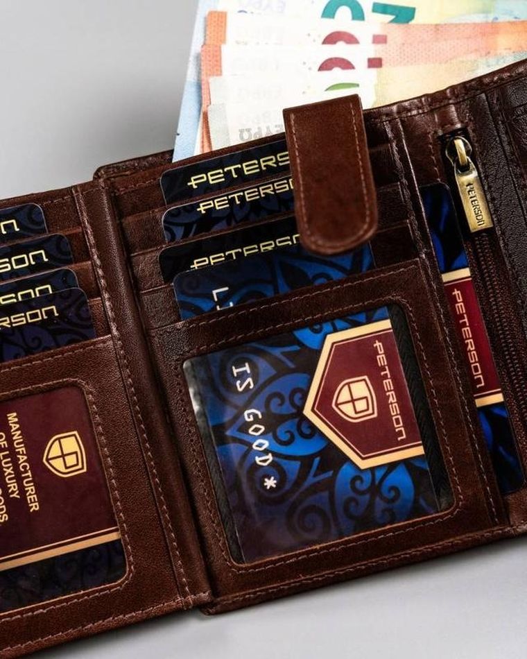 Portfel, brązowy, skórzany, Peterson