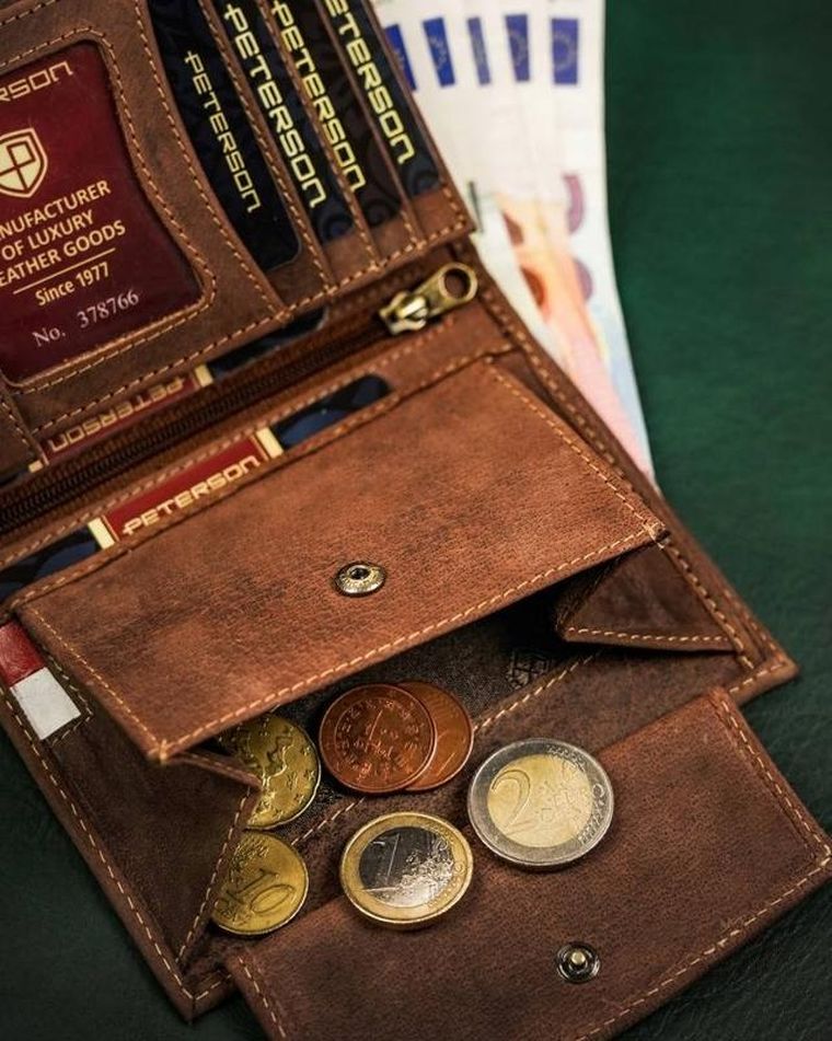 Portfel, brązowy, skórzany, Peterson