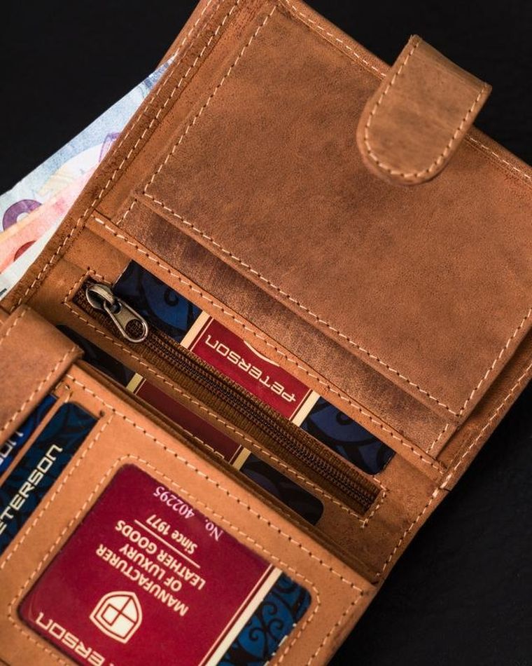 Portfel, brązowy, skórzany, Peterson