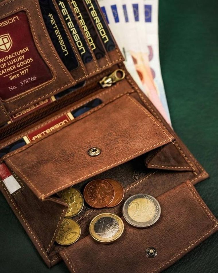 Portfel, brązowy, skórzany, Peterson