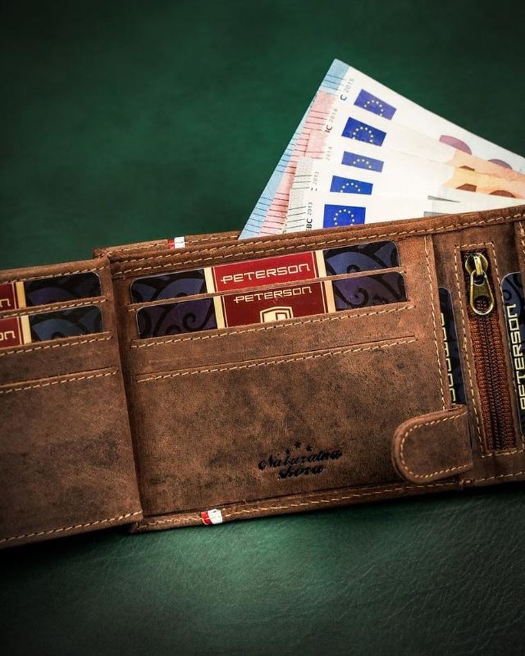 Portfel, brązowy, skórzany, Peterson