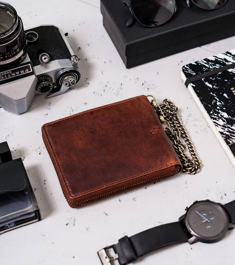 Portfel, brązowy, skórzany, Peterson