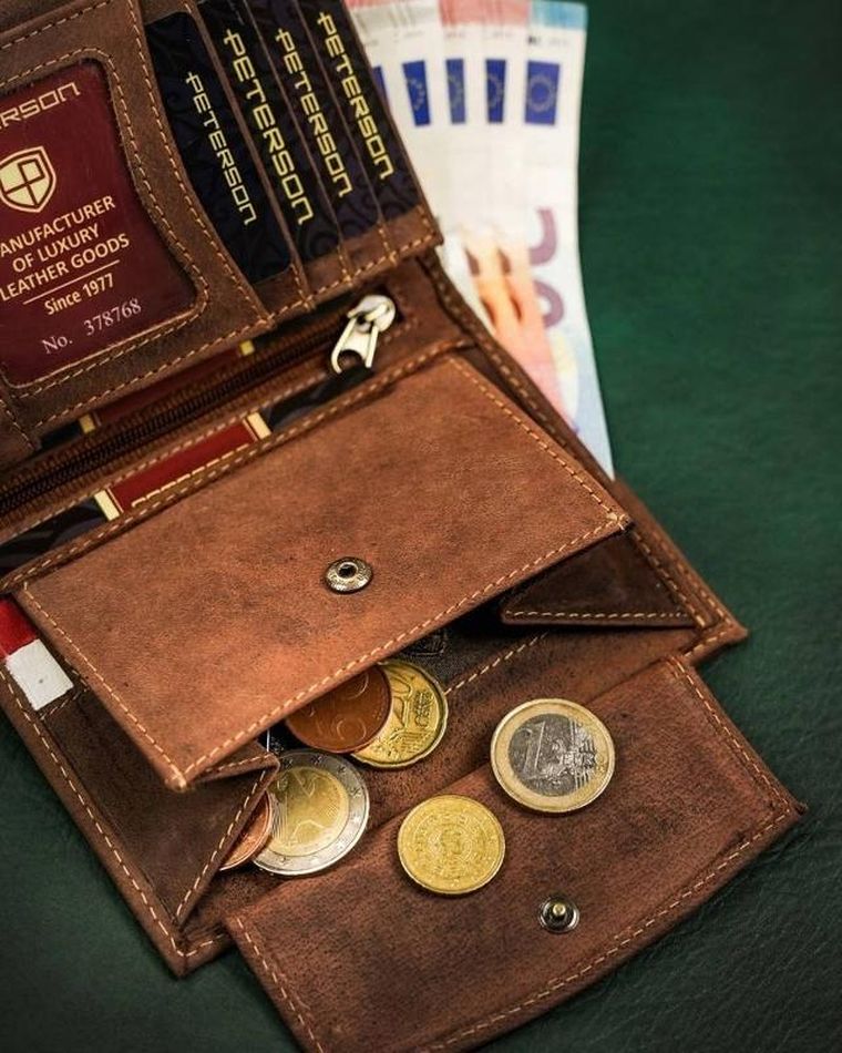 Portfel, brązowy, skórzany, Peterson