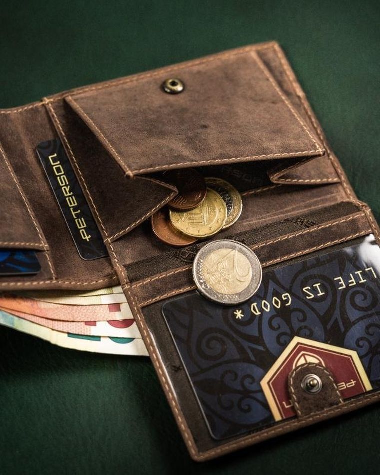 Portfel, brązowy, skórzany, Peterson