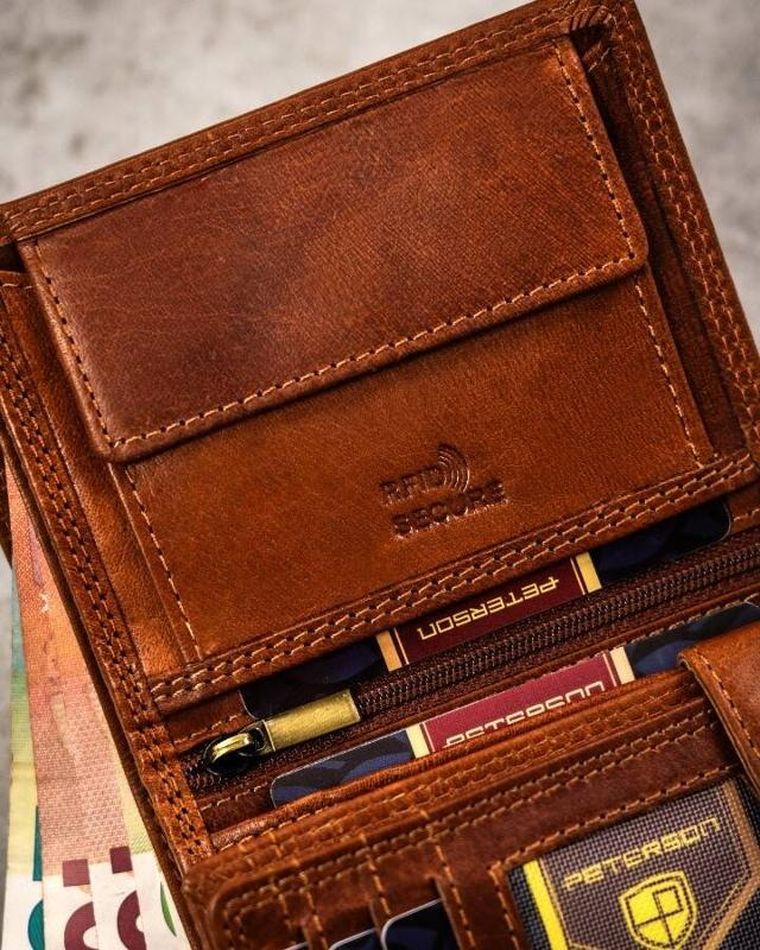 Portfel, brązowy, skórzany, rak, Peterson