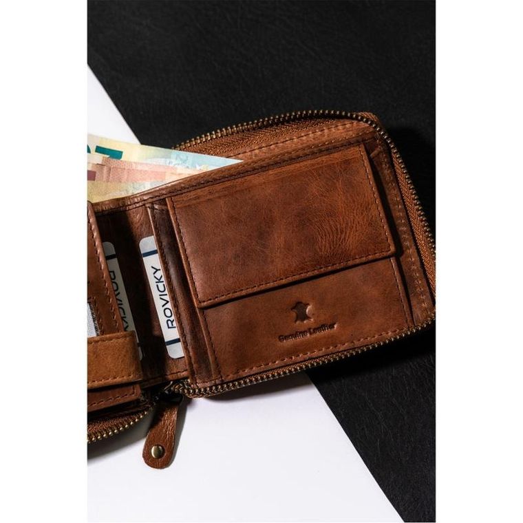 Portfel, brązowy, skórzany, RFID, Always Wild