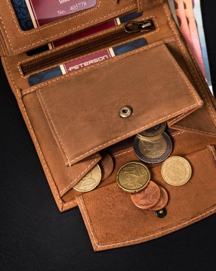 Portfel, brązowy, skórzany, RFID, Peterson