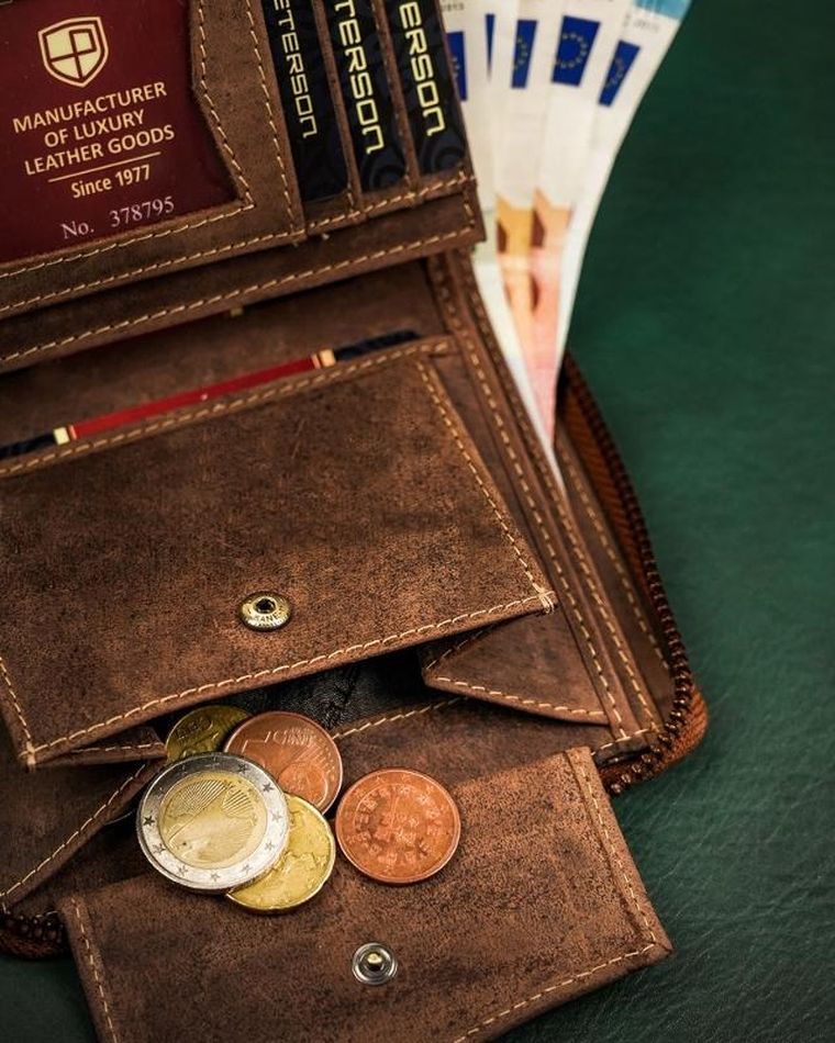 Portfel, brązowy, skórzany, RFID, Peterson