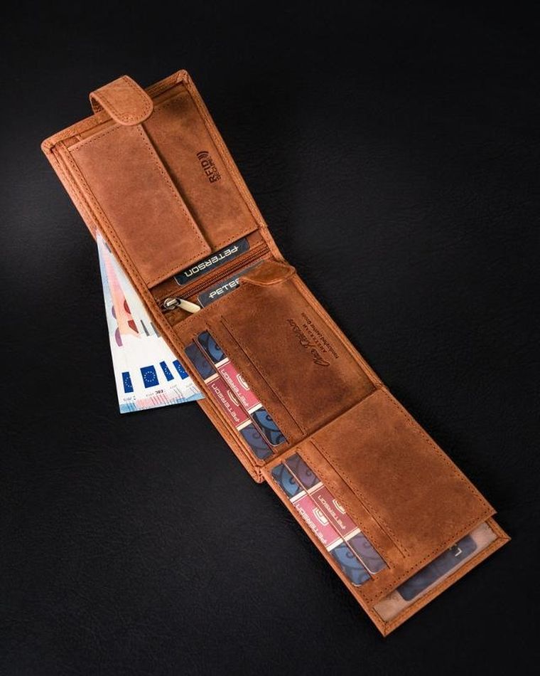 Portfel, brązowy, skórzany, RFID, Peterson
