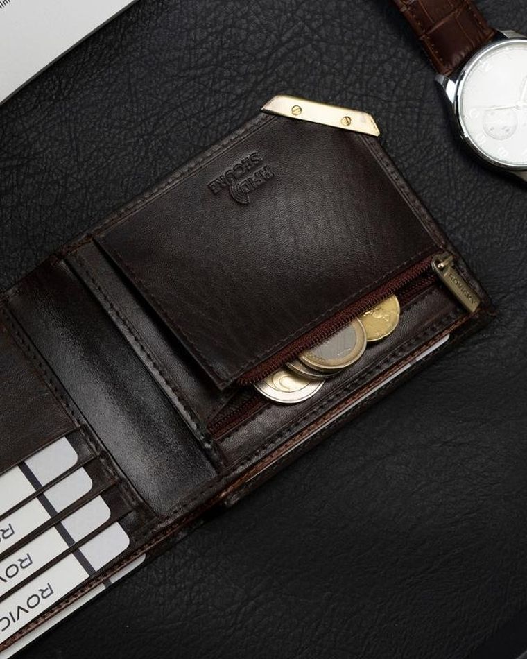 Portfel, brązowy, skórzany, RFID, Rovicky