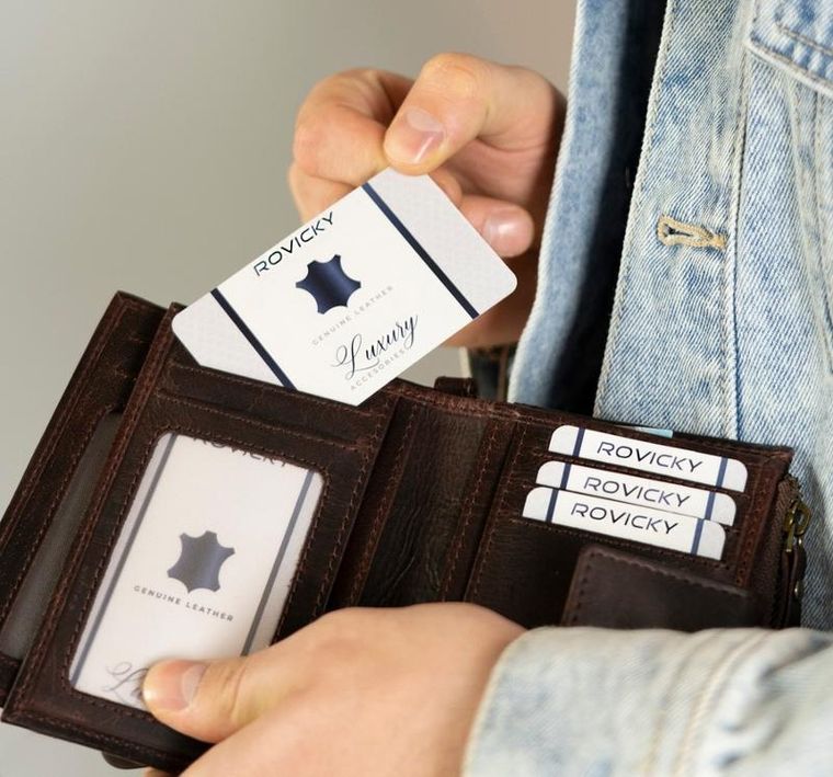 Portfel, brązowy, skórzany, RFID, Rovicky