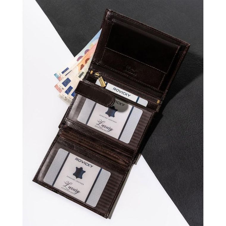 Portfel, brązowy, skórzany, RFID, Rovicky