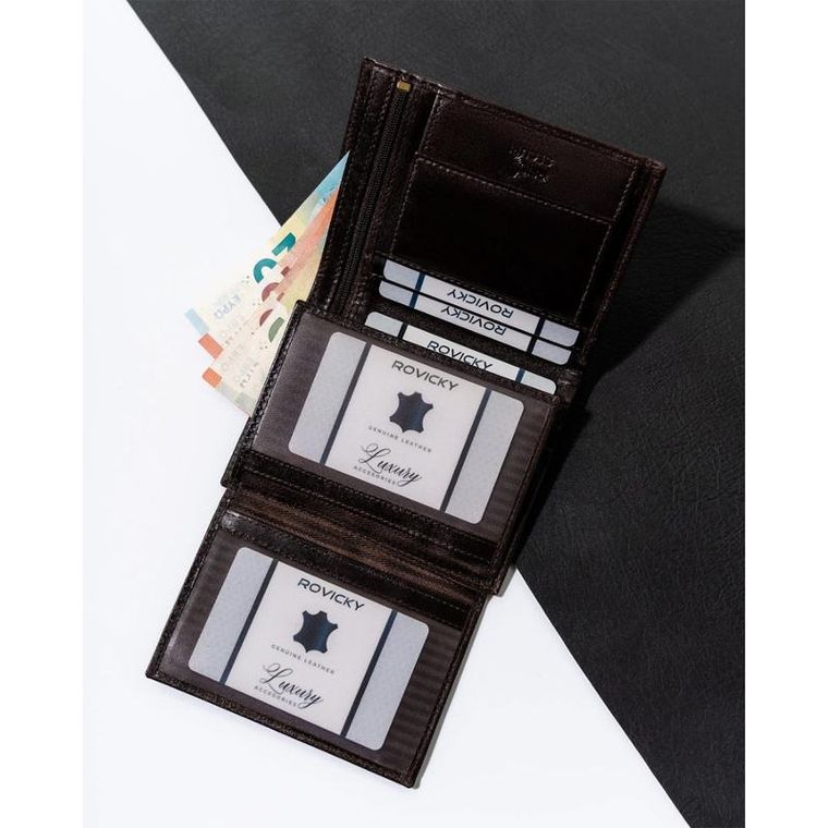 Portfel, brązowy, skórzany, RFID, Rovicky