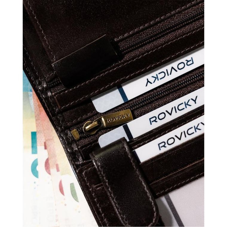 Portfel, brązowy, skórzany, Rovicky