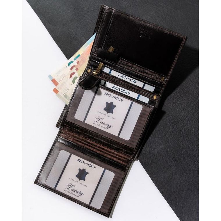 Portfel, brązowy, skórzany, Rovicky