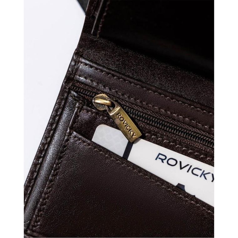 Portfel, brązowy, skórzany, Rovicky