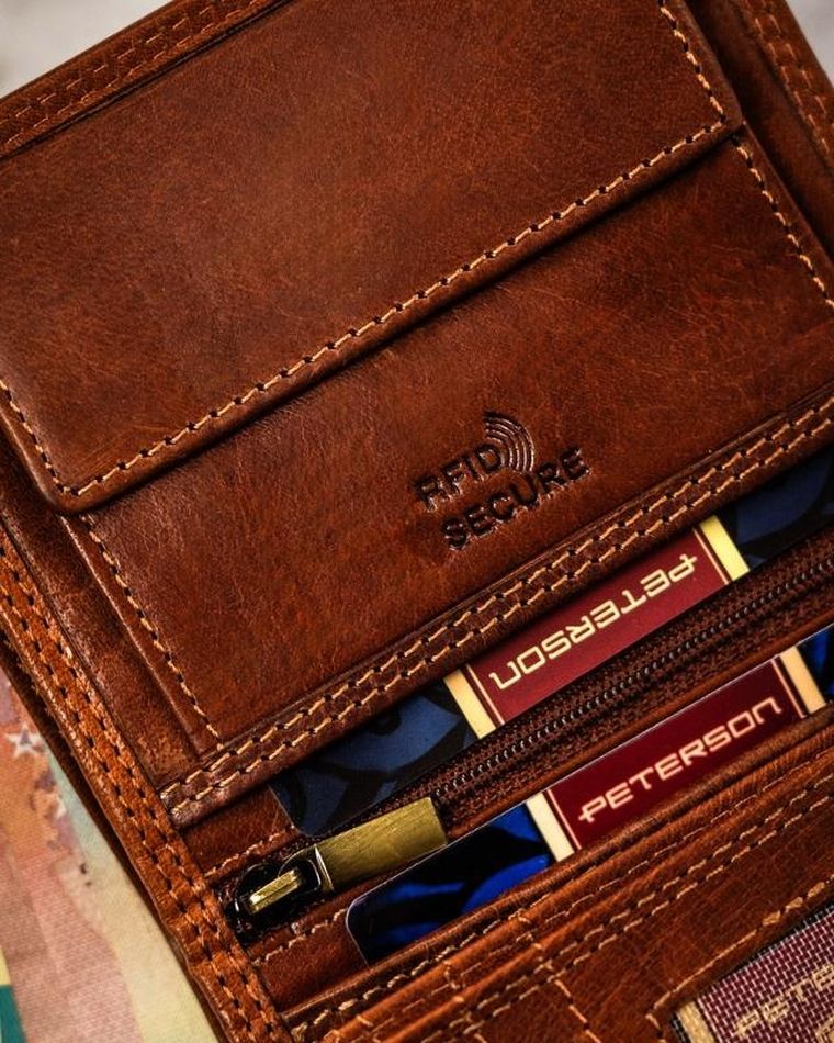 Portfel, brązowy, skórzany, strzelec, Peterson