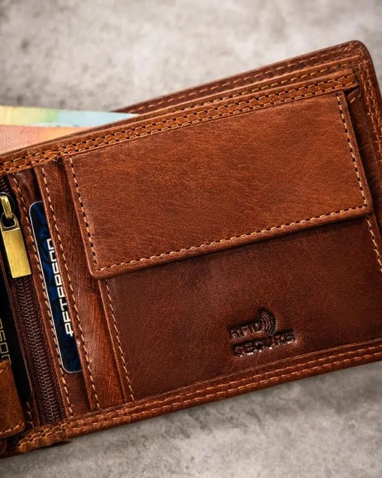 Portfel, brązowy, skórzany, wodnik, Peterson