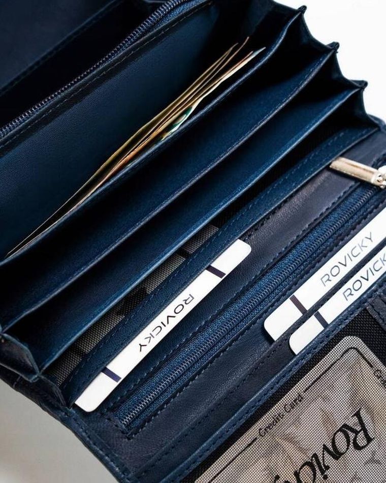 Portfel, ciemnoniebieski, skórzany, RFID, Rovicky