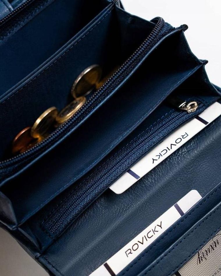 Portfel, ciemnoniebieski, skórzany, RFID, Rovicky