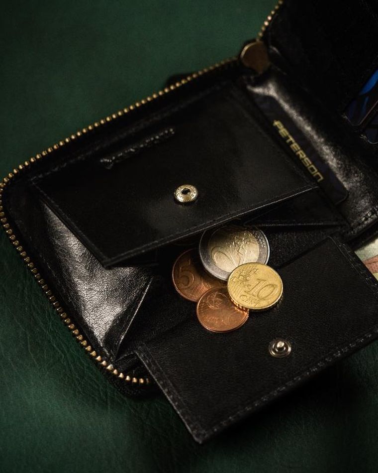 Portfel, czarno-czerwony, skórzany, Peterson