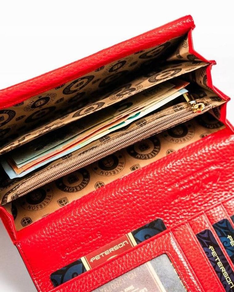 Portfel, czarno-czerwony, skórzany, Peterson