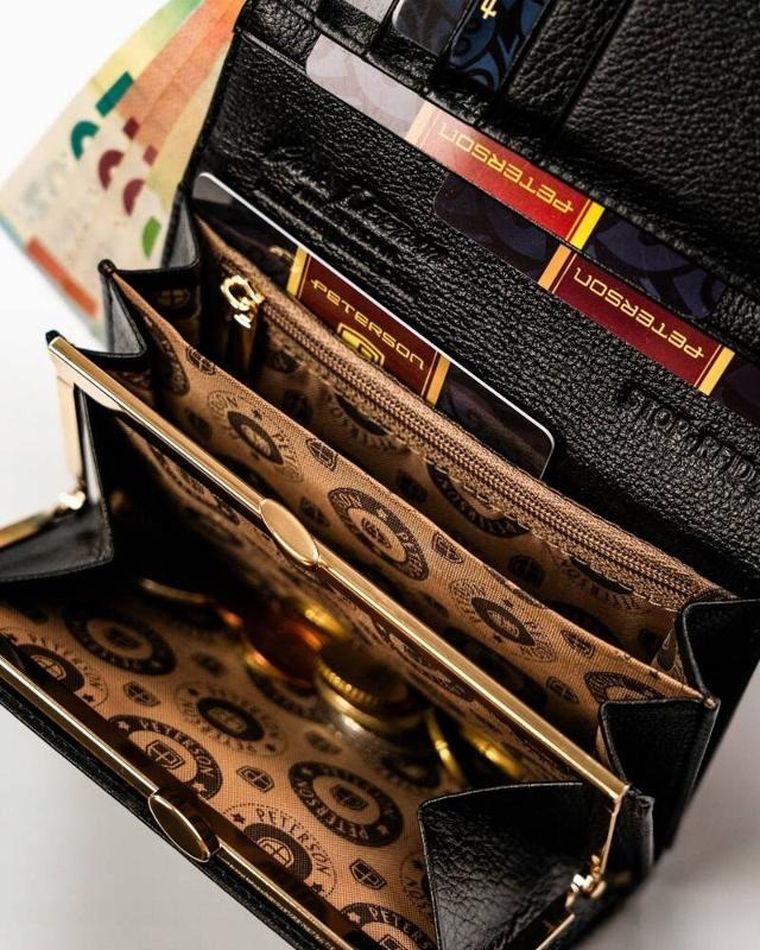 Portfel, czarno-czerwony, skórzany, Peterson