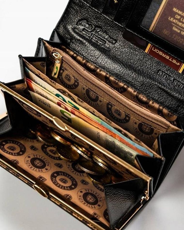 Portfel, czarno-czerwony, skórzany, Peterson